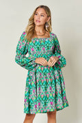 Double Take Full Size Printed Long Sleeve Dress - Hovatok
