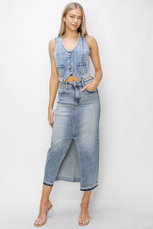 RISEN Button Down Crop Denim Vest - Hovatok