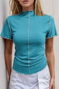 Basic Bae Contrast Trim Mock Neck Short Sleeve T-Shirt - Hovatok