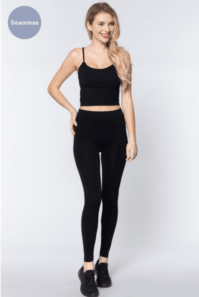 ACTIVE BASIC Round Neck Crop Rib Seamless Cami - Hovatok