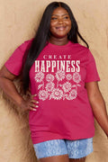 Simply Love Full Size CREATE HAPPINESS Graphic Cotton T-Shirt - Hovatok