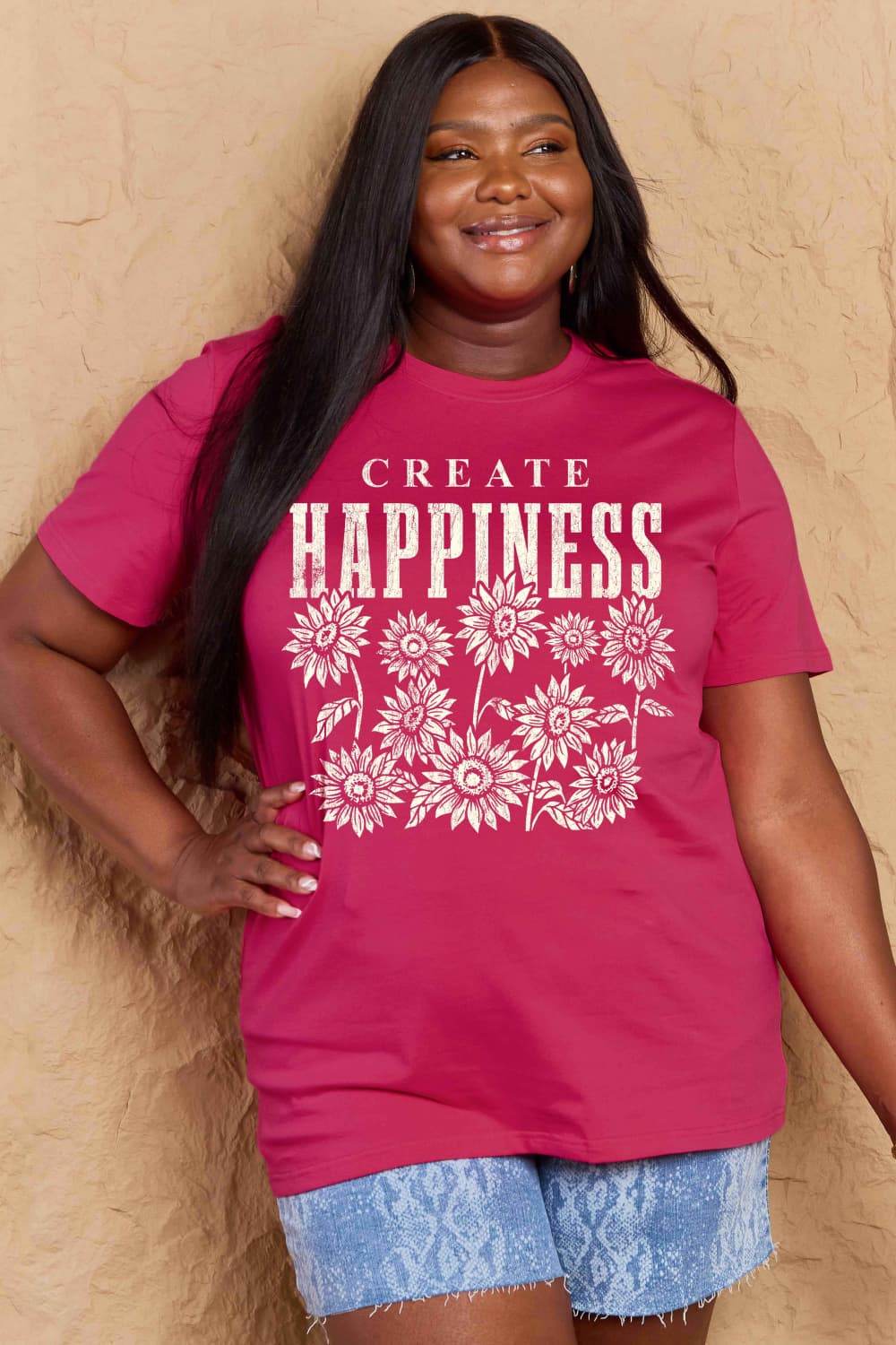 Simply Love Full Size CREATE HAPPINESS Graphic Cotton T-Shirt - Hovatok