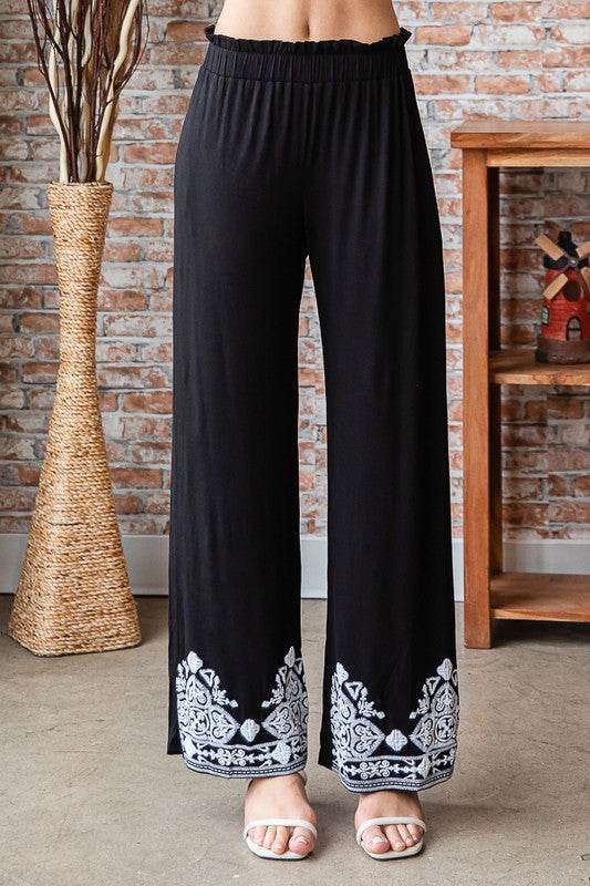 Heimish Full Size Solid Damask Casual Pants Plus Size - Hovatok