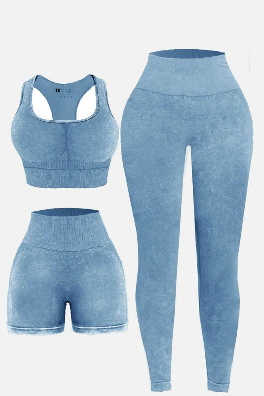 3 Piece Washed Square Neck Wide Strap Active Set - Hovatok