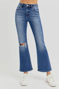 RISEN Full Size Distressed High Rise Crop Flare Jeans - Hovatok