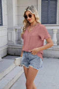 Ruffled V-Neck Short Sleeve Blouse - Hovatok