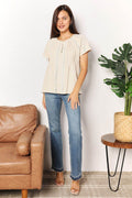 Double Take Crochet Buttoned Short Sleeves Top - Hovatok