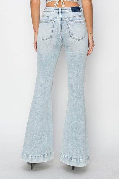 Risen Full Size High Rise Front Patch Pocket Flare Jeans - Hovatok