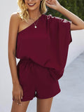 Single Shoulder Batwing Sleeve Romper - Hovatok
