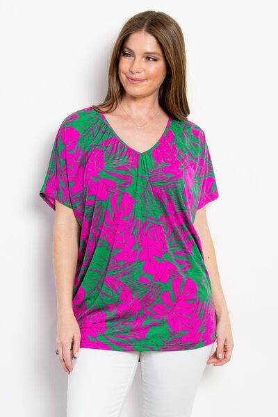 Be Stage Contrast Printed Short Sleeve Top - Hovatok