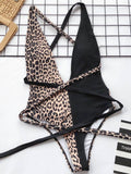 Tied Leopard Plunge One-Piece Swimwear - Hovatok