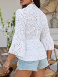 Devine Half Button Flounce Sleeve Peplum Blouse - Hovatok