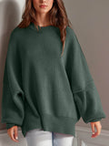 Double Take Side Slit Round Neck Long Sleeve Sweater - Hovatok