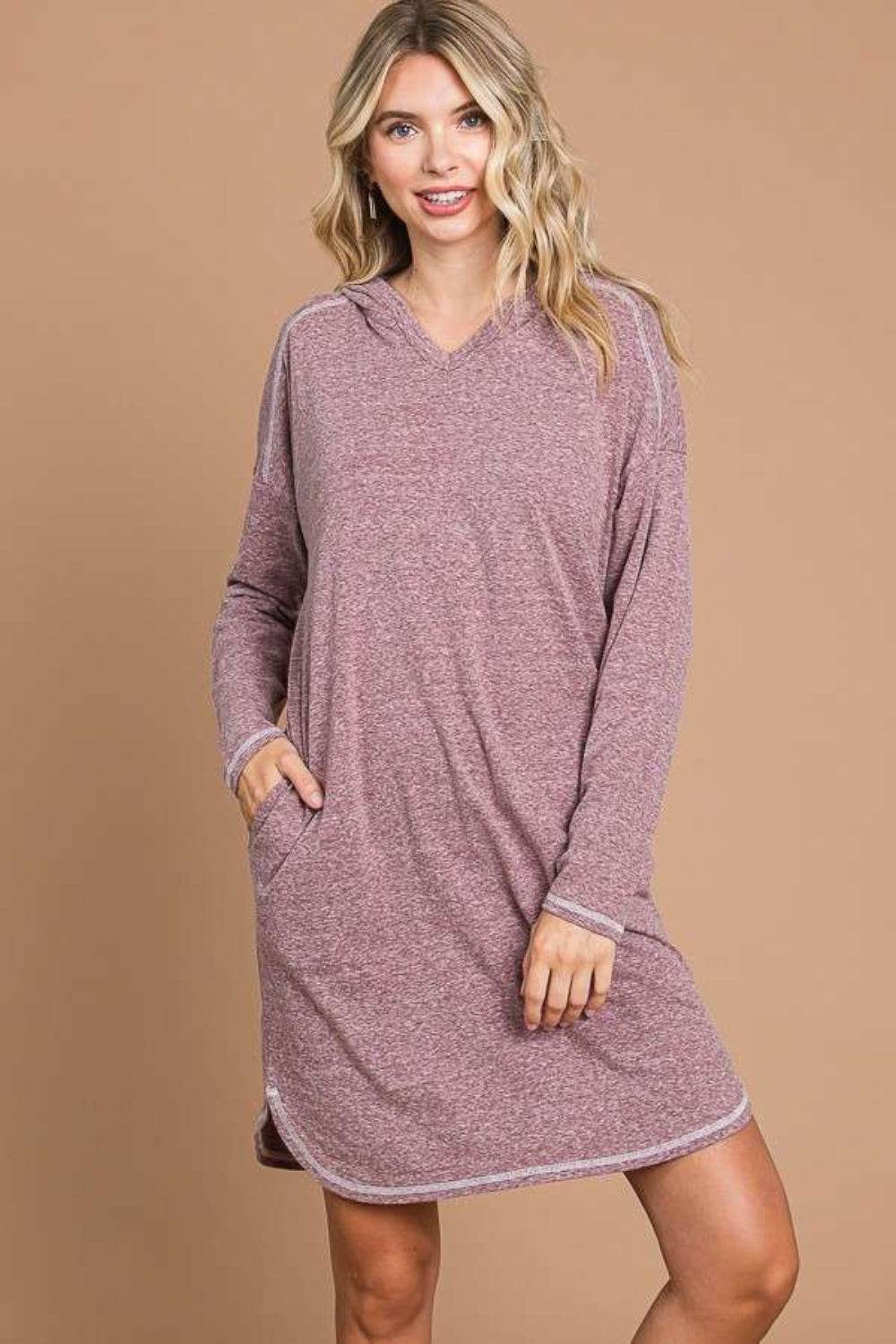 Culture Code Full Size Hooded Long Sleeve Sweater Dress - Hovatok