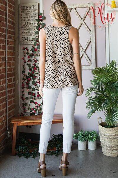 Heimish Full Size Front Button Animal Print Sleeveless Top Plus Size - Hovatok