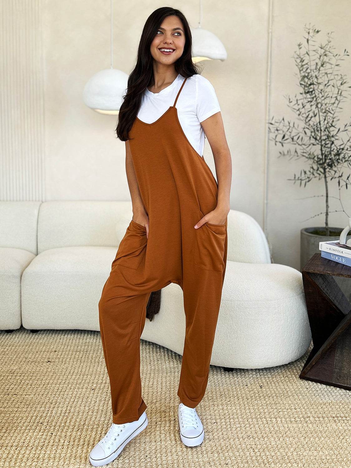 Double Take Full Size Sleeveless V-Neck Pocketed Jumpsuit - Hovatok