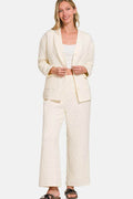 Zenana Quilted Button Up Long Sleeve Top and Pants Lounge Set - Hovatok