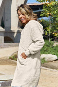 Double Take Full Size Hooded Teddy Bear Jacket with Thumbholes - Hovatok