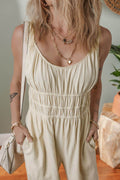 Ruched Sleeveless Wide Leg Jumpsuit - Hovatok