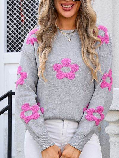 Angel Wings Flower Round Neck Long Sleeve Sweater - Hovatok