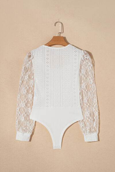 Eyelet Lace Long Sleeve Bodysuit - Hovatok