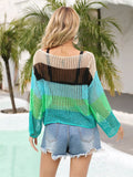 Angel Wings Color Block Openwork Boat Neck Cover Up - Hovatok