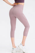 Wide Waistband Cropped Active Leggings with Pockets - Hovatok