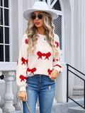 Angel Wings Bow Round Neck Dropped Shoulder Sweater - Hovatok