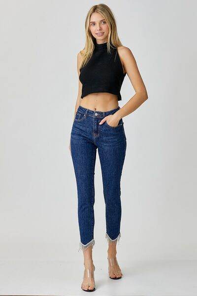 RISEN Full Size Embellished Mid Rise Crop Skinny Jeans - Hovatok