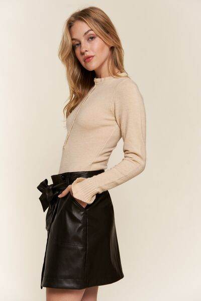 And The Why Half Button Round Neck Long Sleeve Bodysuit - Hovatok