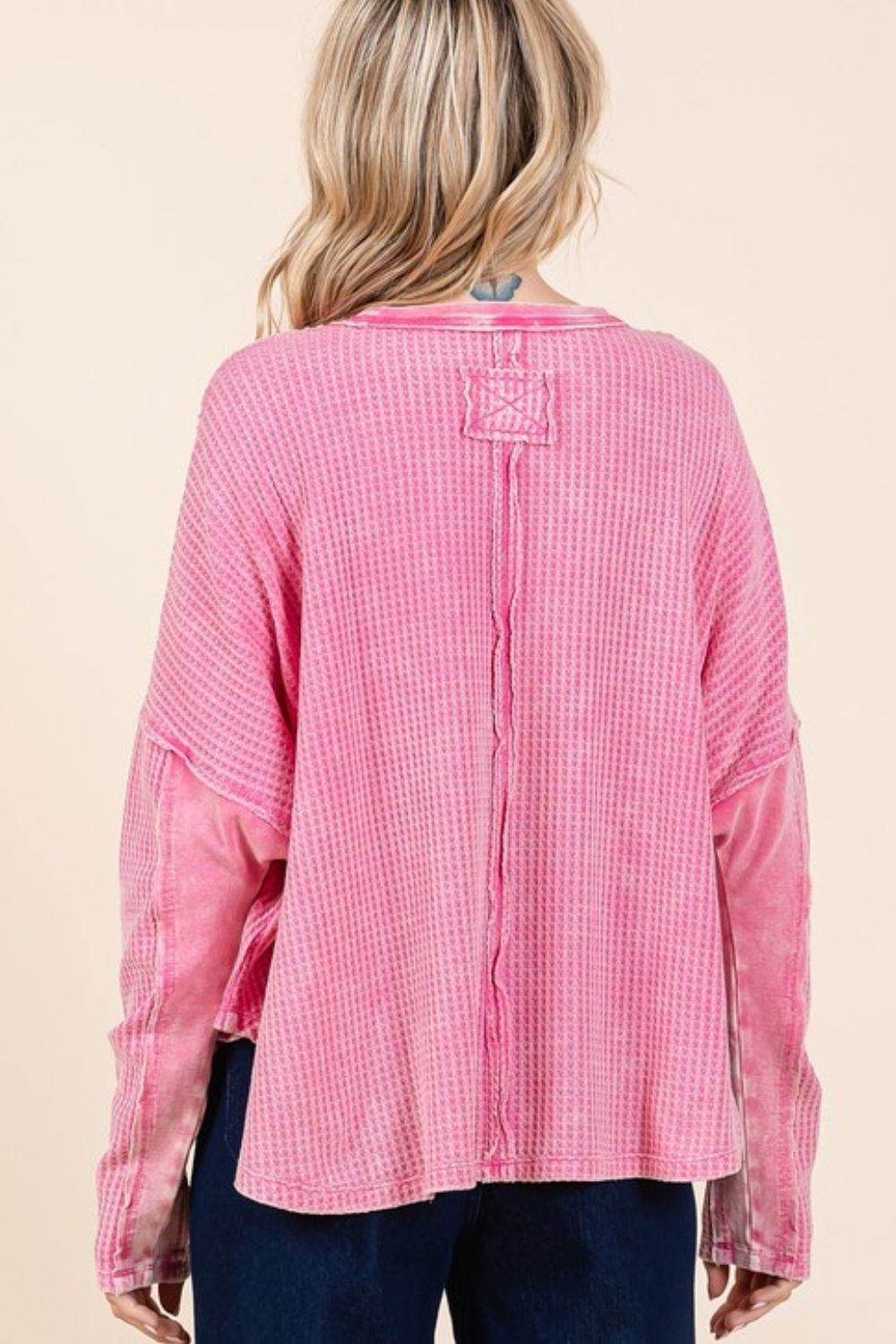 Mittoshop Waffle-Knit Exposed Seam Round Neck Top - Hovatok