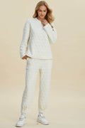 Double Take Full Size Texture Round Neck Long Sleeve Top and Pants Set - Hovatok