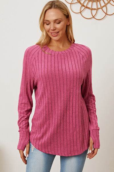 Basic Bae Full Size Ribbed Thumbhole Sleeve T-Shirt - Hovatok