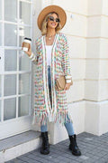 Angel Wings Full Size Multicolored Open Front Fringe Hem Cardigan - Hovatok