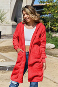Double Take Full Size Hooded Teddy Bear Jacket with Thumbholes - Hovatok