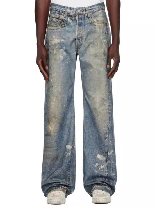 Men's Washed Printed Straight Jeans - Hovatok