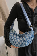 Raw Hem Checkered Denim Crossbody Bag - Hovatok