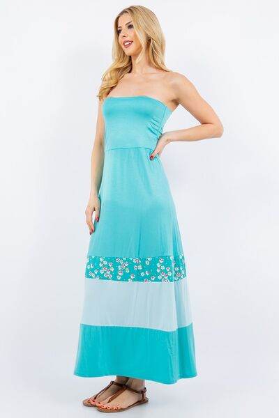 Celeste Full Size Color Block Tube Maxi Dress Plus Size - Hovatok