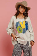 BiBi LOVE Heart Patch Slit French Terry Sweatshirt - Hovatok