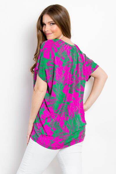 Be Stage Contrast Printed Short Sleeve Top - Hovatok