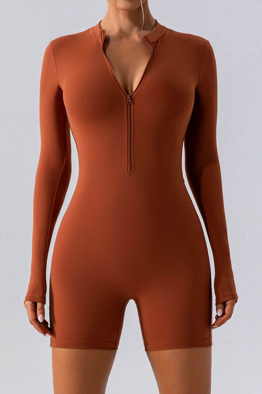 Half Zip Long Sleeve Active Romper - Hovatok