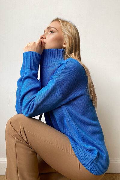 Basic Bae Turtleneck Dropped Shoulder Long Sleeve Sweater - Hovatok