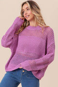BiBi Openwork Long Sleeve Knit Top - Hovatok