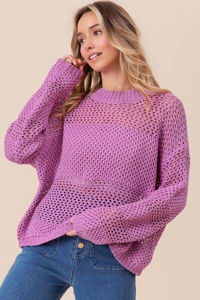 BiBi Openwork Long Sleeve Knit Top - Hovatok