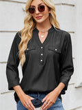 Notched Three-Quarter Sleeve Denim Top - Hovatok