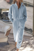 Half Zip Long Sleeve Top and Joggers Set - Hovatok
