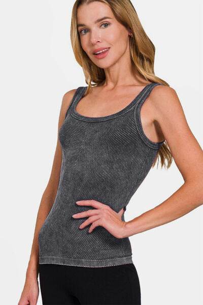 Zenana Ribbed Scoop Neck Tank - Hovatok