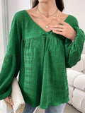 Plus Size Texture V-Neck Long Sleeve Top - Hovatok