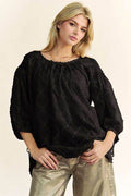 Davi & Dani Tied Round Neck Mesh Blouse - Hovatok