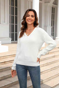 Angel Wings Ribbed V-Neck Dropped Shoulder Knit Top - Hovatok